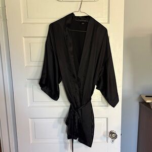 Victorias Secret Black Satin Kimono Robe with Tie